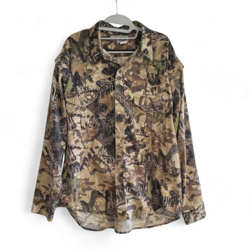 Mossy Oaks Forest Floor Shirt Camo XL Zip Off Sleeves Zipper Back Pocket
